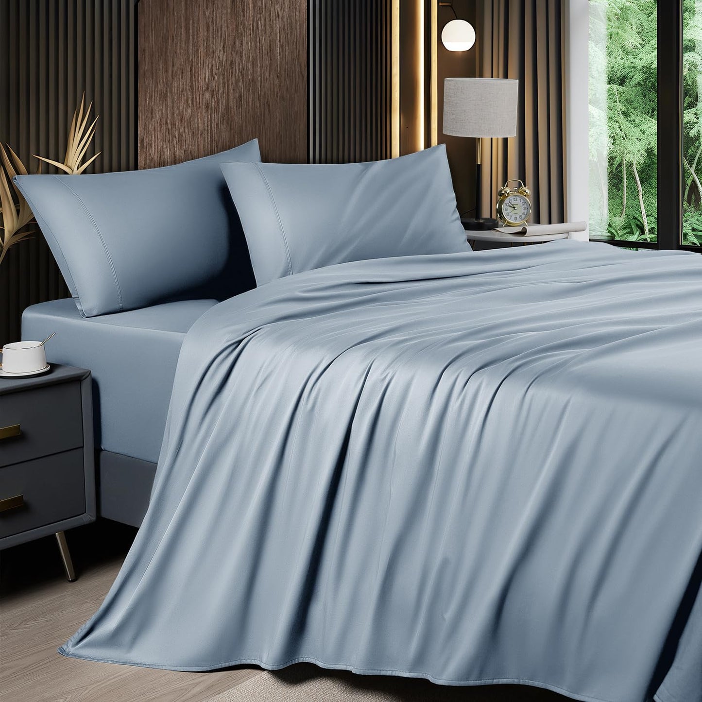 6 Piece King Sheet Sets, Cooling Sheets, Blend Rayon Derived from Bamboo, Deep Pocket up to 16", Breathable & Soft Bed Sheets, Hotel Silky Bedding Set, Grey