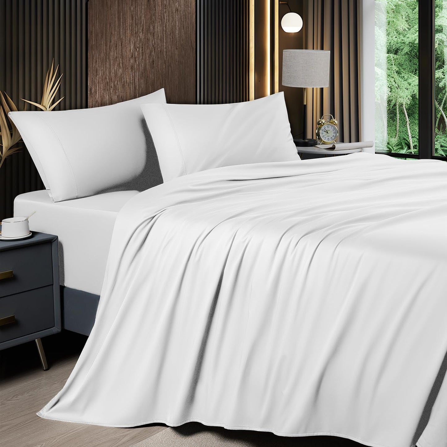 6 Piece King Sheet Sets, Cooling Sheets, Blend Rayon Derived from Bamboo, Deep Pocket up to 16", Breathable & Soft Bed Sheets, Hotel Silky Bedding Set, Grey