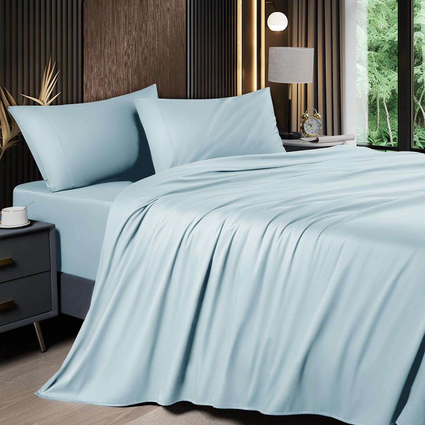6 Piece King Sheet Sets, Cooling Sheets, Blend Rayon Derived from Bamboo, Deep Pocket up to 16", Breathable & Soft Bed Sheets, Hotel Silky Bedding Set, Grey