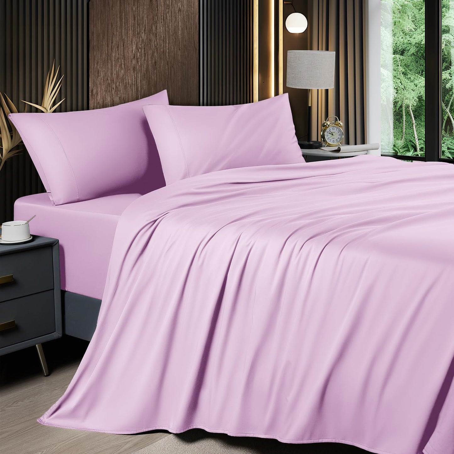 6 Piece King Sheet Sets, Cooling Sheets, Blend Rayon Derived from Bamboo, Deep Pocket up to 16", Breathable & Soft Bed Sheets, Hotel Silky Bedding Set, Grey