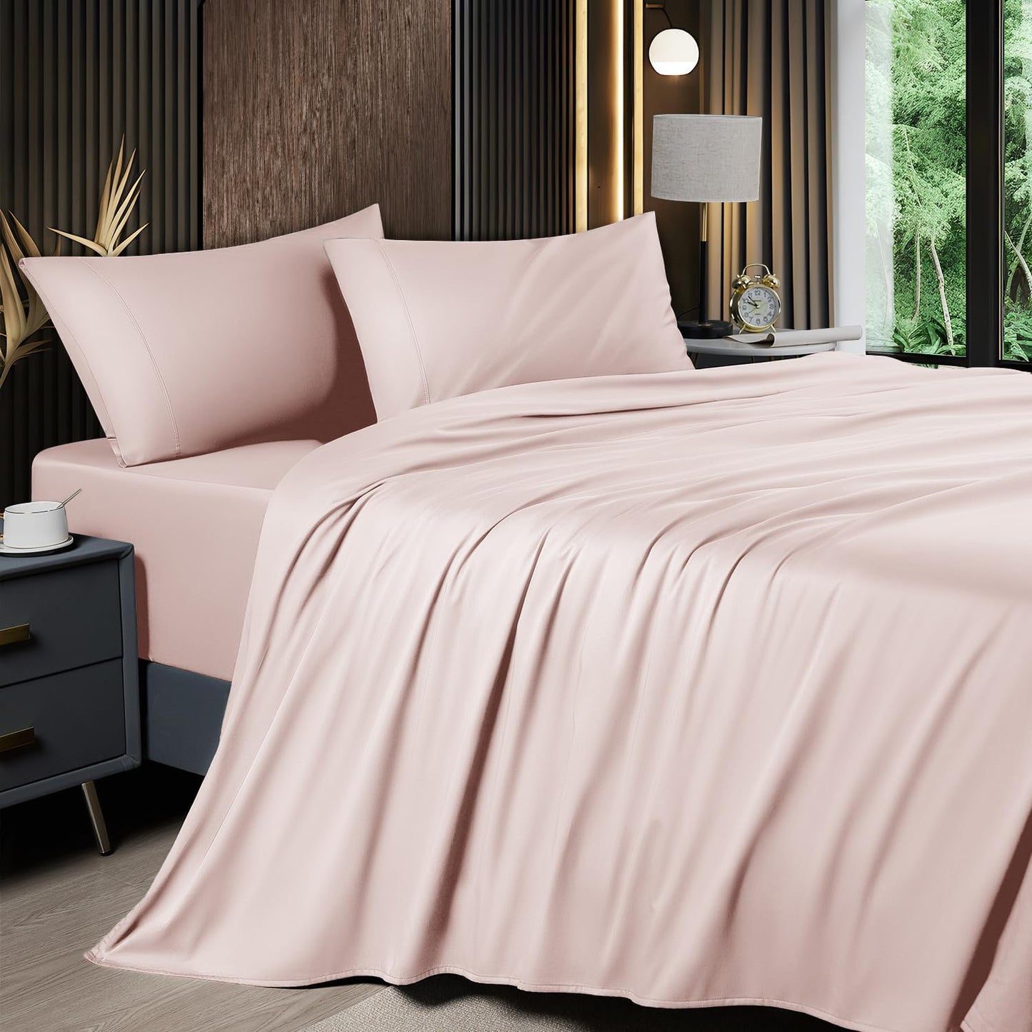 6 Piece King Sheet Sets, Cooling Sheets, Blend Rayon Derived from Bamboo, Deep Pocket up to 16", Breathable & Soft Bed Sheets, Hotel Silky Bedding Set, Grey