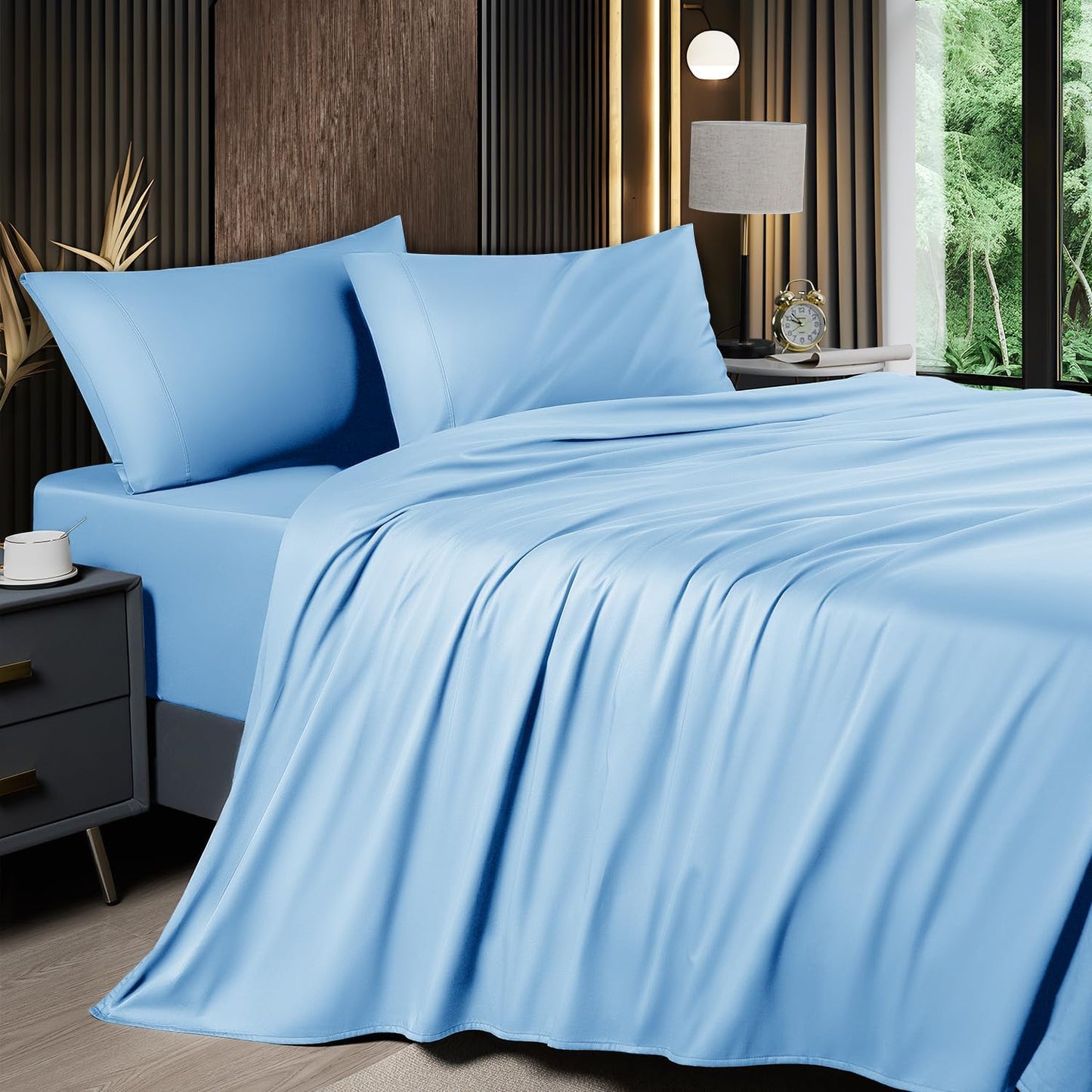 6 Piece King Sheet Sets, Cooling Sheets, Blend Rayon Derived from Bamboo, Deep Pocket up to 16", Breathable & Soft Bed Sheets, Hotel Silky Bedding Set, Grey