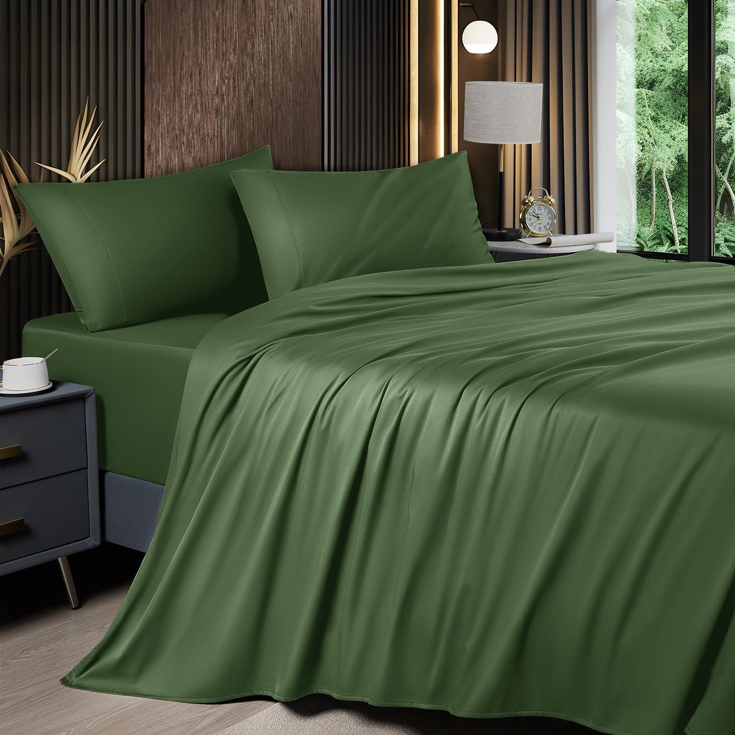 6 Piece King Sheet Sets, Cooling Sheets, Blend Rayon Derived from Bamboo, Deep Pocket up to 16", Breathable & Soft Bed Sheets, Hotel Silky Bedding Set, Grey