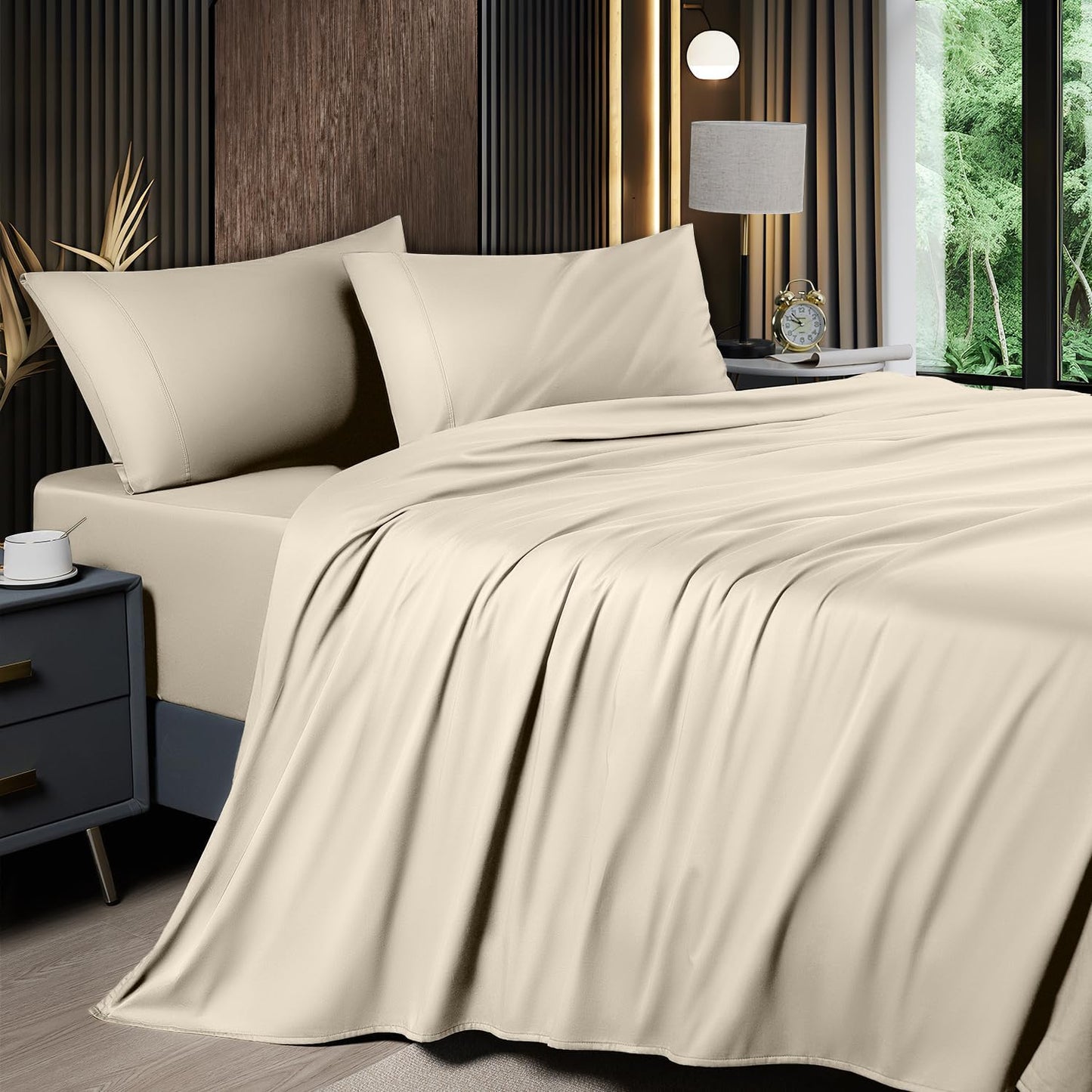 6 Piece King Sheet Sets, Cooling Sheets, Blend Rayon Derived from Bamboo, Deep Pocket up to 16", Breathable & Soft Bed Sheets, Hotel Silky Bedding Set, Grey